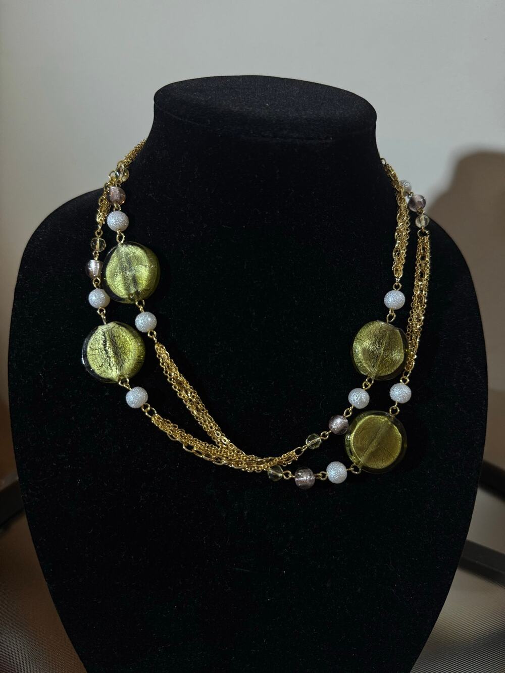 Premier Designs Glass Beads on Gold Tone Chains 19" Necklace
